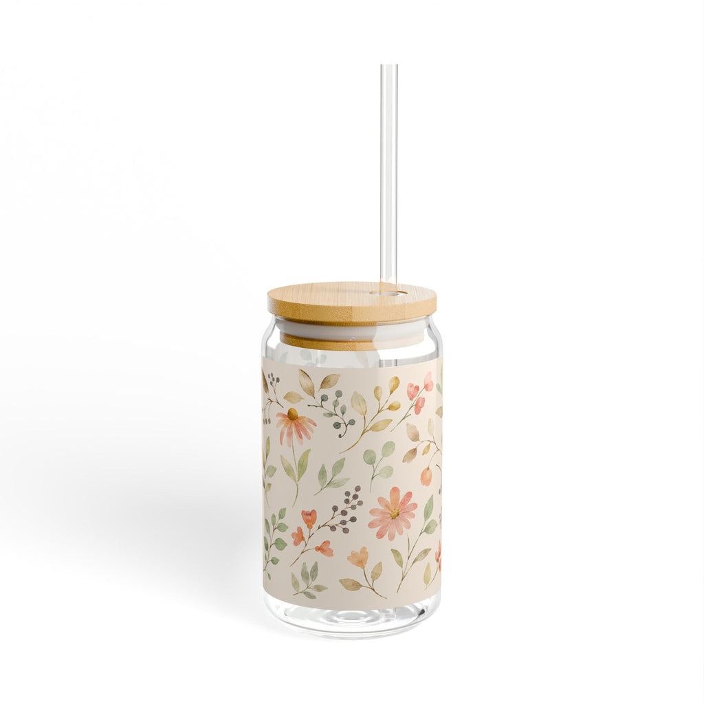 Watercolor Wildflowers Sipper Glass, 16oz | Floral Straw Tumbler