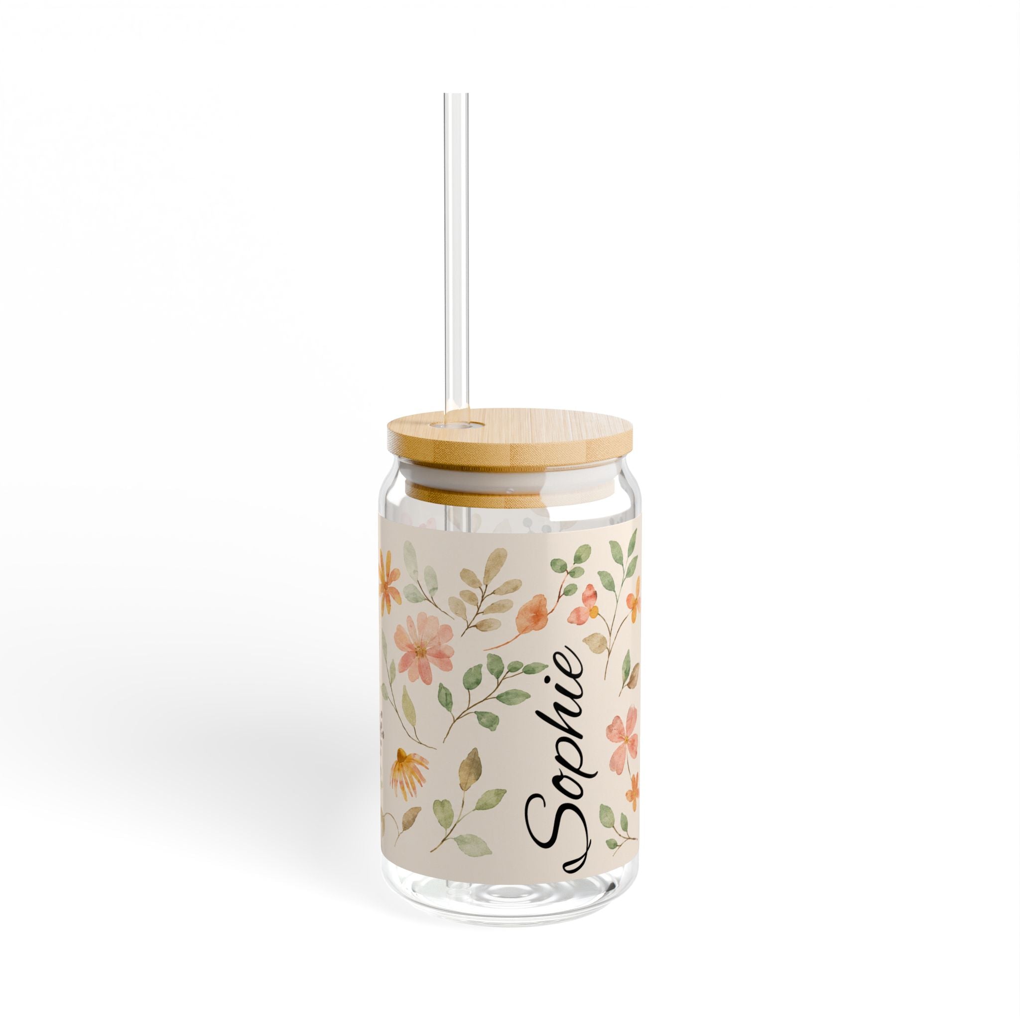 Watercolor Wildflowers Sipper Glass, 16oz | Floral Straw Tumbler