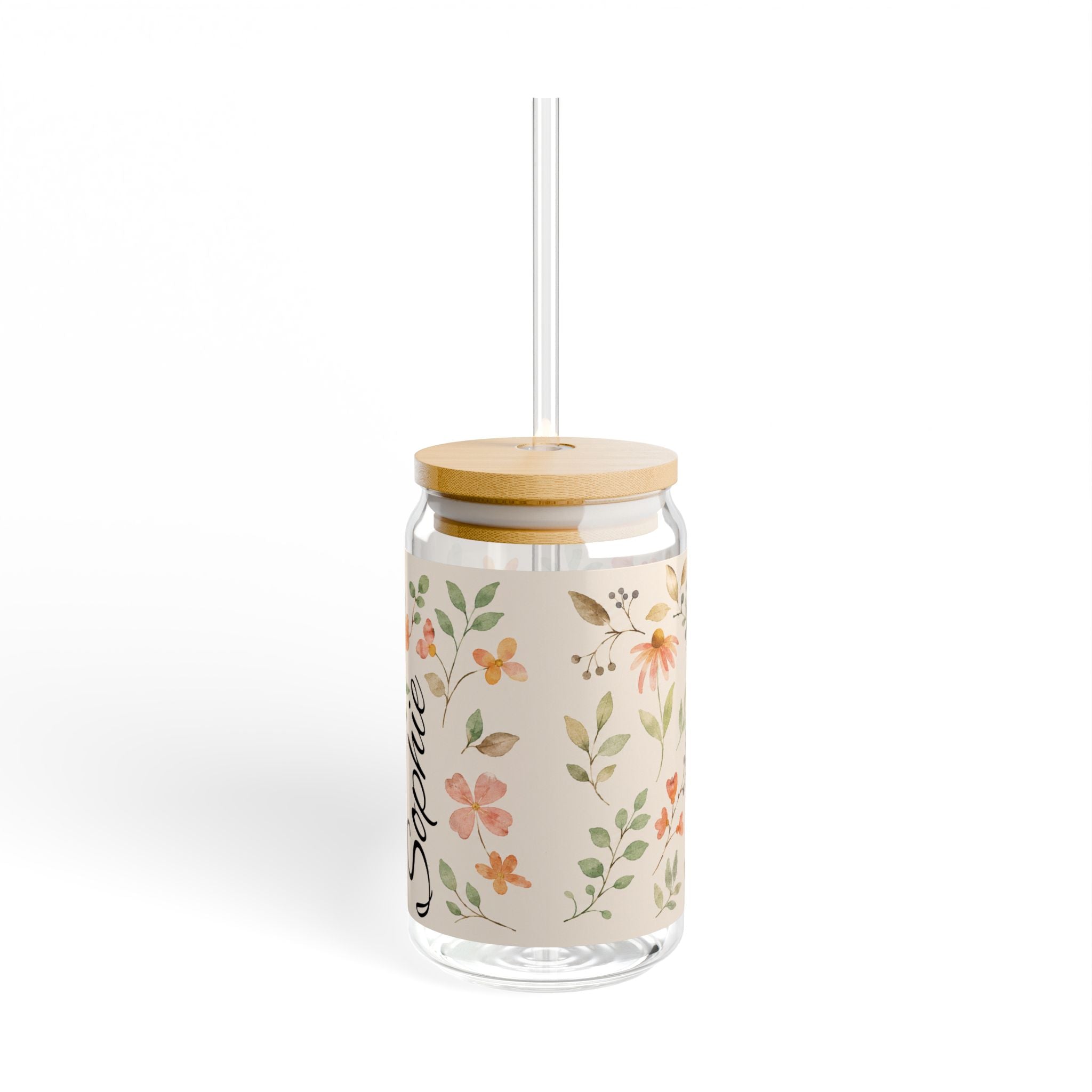 Watercolor Wildflowers Sipper Glass, 16oz | Floral Straw Tumbler