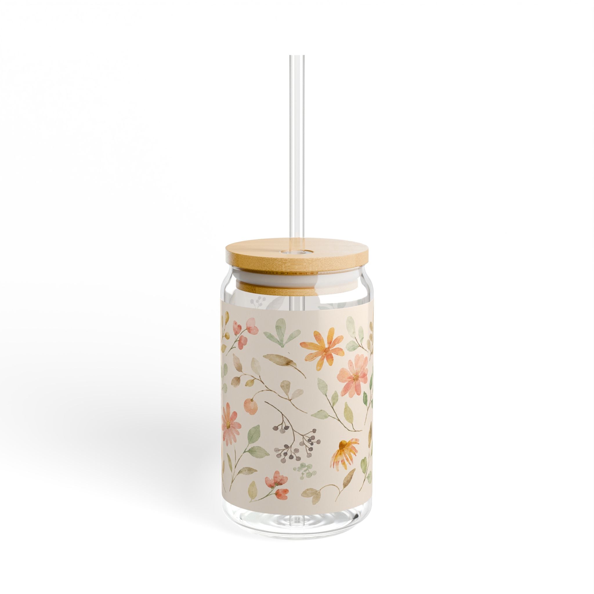 Watercolor Wildflowers Sipper Glass, 16oz | Floral Straw Tumbler