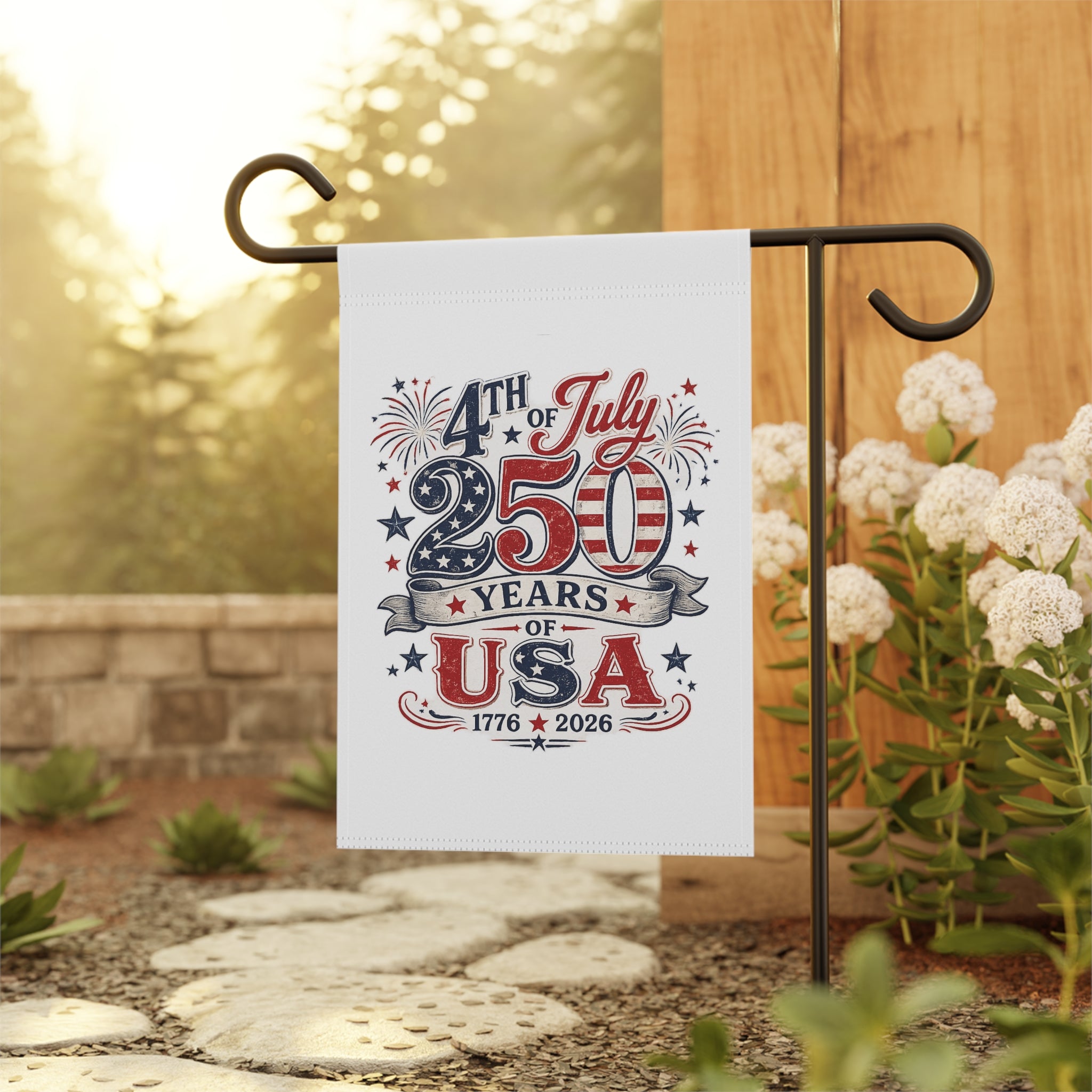 4th of July 250 Years of USA Garden Flag | Independence Day Patriotic Banner